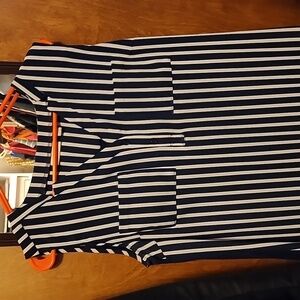 NewYork & Company Stretch Sleeveless Navy Blue & White Striped Dress Size Medium